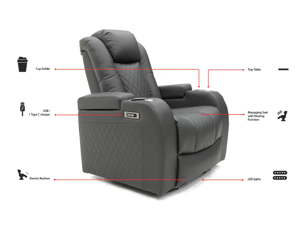 Tech 8 Smart Grey Electric Recliner Armchair